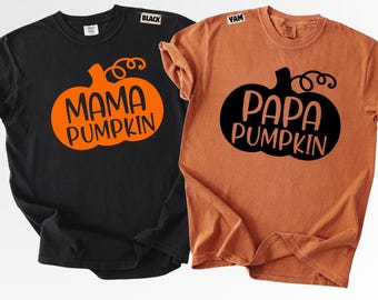 Mama Pumpkin Shirt, Papa Pumpkin Shirt, Matching Fall Family Halloween T-shirt, Comfort Colors Pumpkin Patch Group Tee, Cute Couples Shirts