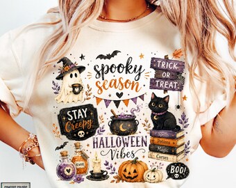 Spooky Season Halloween Shirt, Black Cat Witch Tee, Trick or Treat Shirt, Halloween Vibes Tee, Comfort Colors Halloween, Ghost Pumpkin Tee