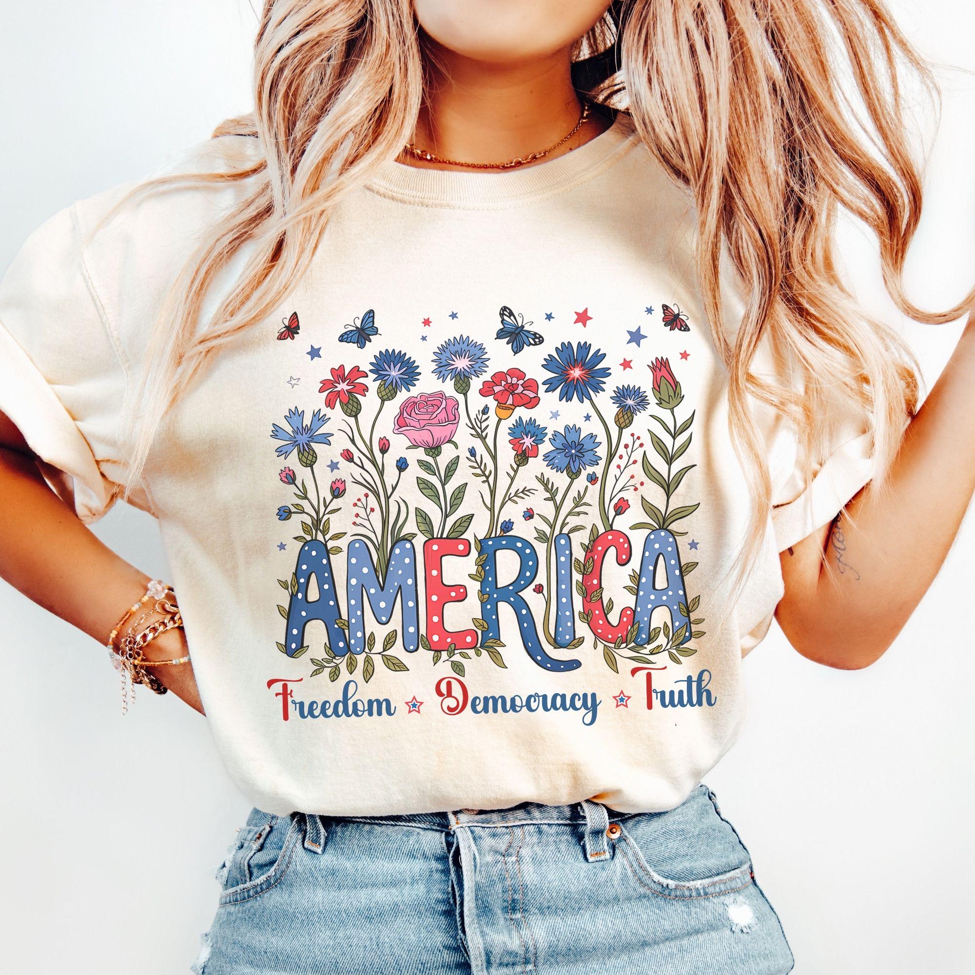 Comfort Colors® Patriotic Subtle FDT Flower America Tee Freedom Democracy Truth Shirt Usa Anti Trump Tee Anti Maga Shirt 4th of July FDT Tee