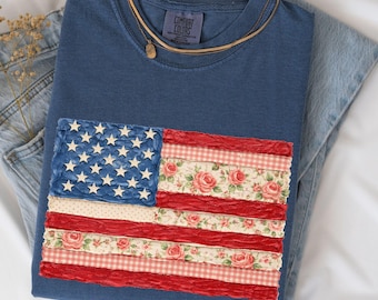 Comfort Colors® 4th of July Shirt, Retro American Flag Shirt, Patchwork USA Shirt, Patriotic Shirt, Fourth of July Shirt, USA Flag Shirt