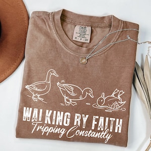 Comfort Colors® Walking by Faith Tripping Constantly, Inspirational Shirt, Christian Shirt, Minimal Christian Shirt for Women, Religious Tee