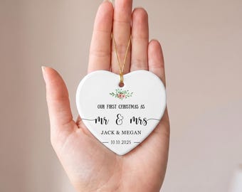 Mr Mrs Ornament, Wedding Gift, Personalized First Christmas Keepsake, Our 1st Christmas Mr & Mrs Ornament, Housewarming Mr and Mrs Idea