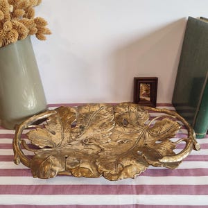 Vintage Bronze tray, Luxurious fruit holder, Large brass &quot;leaf&quot; tray, interior or exterior, Handmade