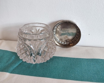 Edwardian antique Vanity Jar, Birmingham 1912 Vintage silver topped glass bottle