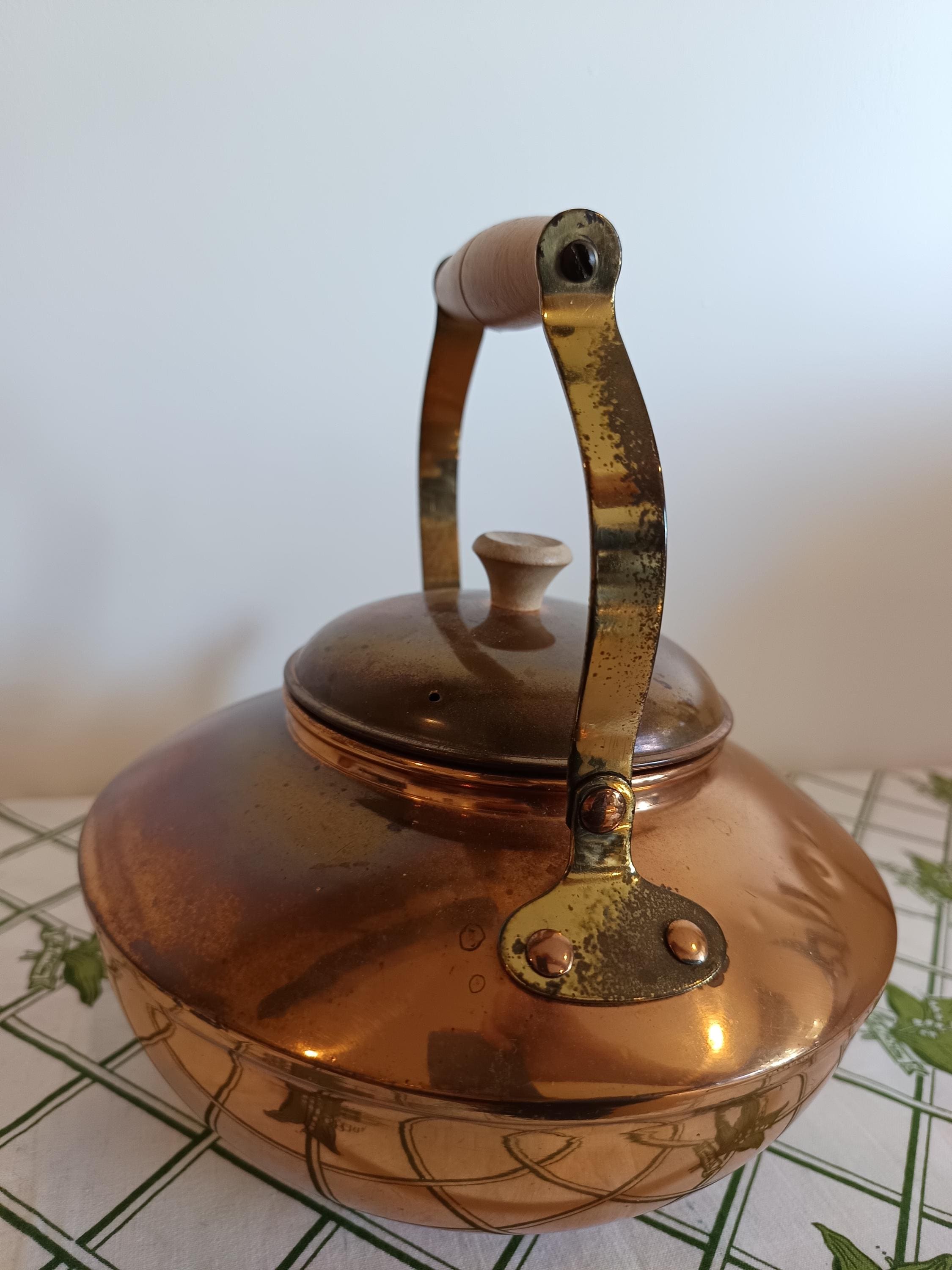 木製ハンドル付きヴィンテージポルトガル製銅製ケトル - Etsy 日本