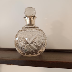 Large Antique Cut Glass and Solid Sterling Silver Scent Bottle / Atomiser