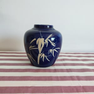 Vintage Asian Cobalt Blue Pottery Bamboo Vase
