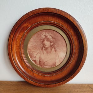 Victorian Stipple Etching of a Lady Miniature Portrait in a Circular Frame
