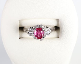 Platinum Ruby and Diamond Ring: Natural Unheated Gemstone