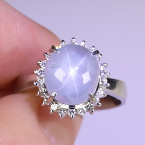 Platinum, Natural Unheated Blue Star Sapphire & Diamond Ring, 3.55ctw Sapphire, 0.23ctw Diamonds, Size 6.75