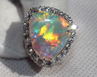Platinum and 18k Yellow Gold, Natural Australian Opal & Diamond Ring, 8.76ctw Opal, 2.34ctw Diamonds, Size 5.75