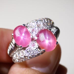 14k White Gold, Natural Unheated Star Ruby & Diamond Ring 5.00ctw, 6.26 Grams