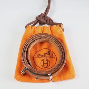 Hermes "Gold" (Brown) Leather Triple Tour Belt Adjustable Bracelet Palladium HW
