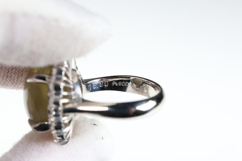 Platinum Chrysoberyl Cat's Eye Ring with Natural Diamonds image 9