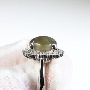 Platinum Chrysoberyl Cat's Eye Ring with Natural Diamonds image 6