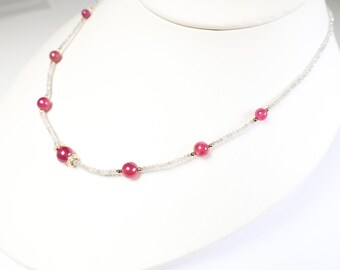 18k White & Yellow Gold, Natural Ruby Diamond Necklace 7.36 Grams Gemstone Jewelry