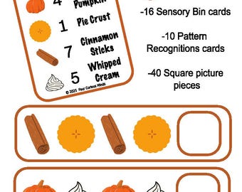 Imprimibles para el contenedor sensorial de pastel de calabaza / Actividades Montessori de otoño (PDF)