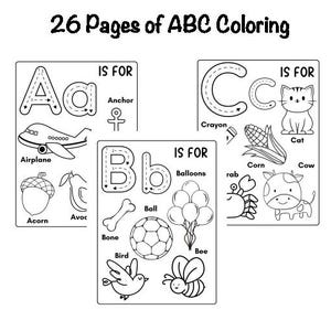 Libro para colorear del alfabeto / 26 páginas imprimibles de la A a la Z / Descarga digital educativa para niños