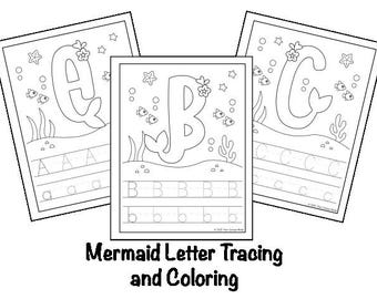 Mermaid Alphabet Tracing Coloring Pages Printable