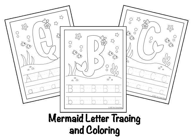 Mermaid Alphabet Tracing Coloring Pages Printable - Etsy
