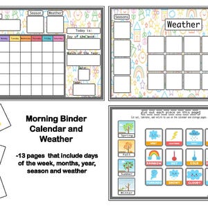 Afdrukbare kalender | Leerdagen, maanden en weer voor kinderen | Ochtendmap | Bezig met binder| Ochtendmenu | Digitale download