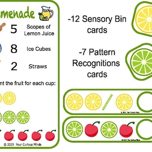 Limenade Sensory Bin e cartões de reconhecimento de padrões