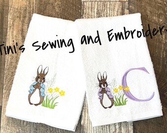 Embroidered Bunny Hand Towel: Personalized Gift