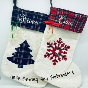 Personalized Fleece Christmas Stocking: Snowflake or Tree Print