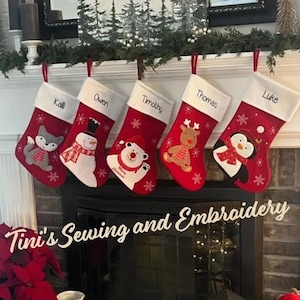 Personalized Family Christmas Stocking Appliqued Santa Snowmen Fox Bear Penguin Deer Design Stocking