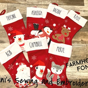 Family Christmas Stocking personalized Christmas Stocking Santa Snowmen Fox Bear Penguin Deer Appliqued Design Stocking Baby Stocking