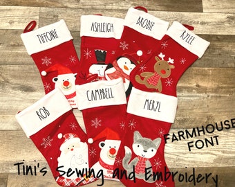 Family Christmas Stocking personalized Christmas Stocking Santa Snowmen Fox Bear Penguin Deer Appliqued Design Stocking