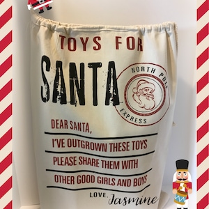 personalized Old Toys for Santa Sack, Christmas Toy Donation Bag, Drawstring Sack , Delivery bag, Santa give back bag