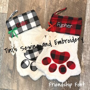 personalized Pet Christmas Stocking, Sherpa Fleece Plaid Pet Stocking, Dog Stocking, Cat Stocking, Christmas fur friend Stocking image 2