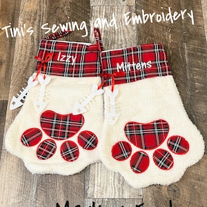 personalized embroidered Cat Sherpa Christmas Paw Stocking Marker Font