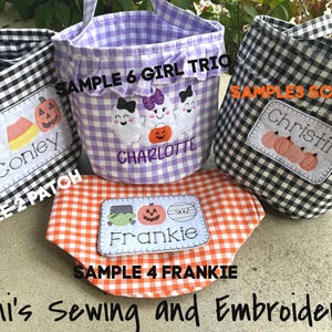 Halloween Basket Girl Ruffle Basket Bunny Boy Basket Candy Gift Bucket Plaid Bucket Candy Bag 7 Plaid colors custom personalized embroidery