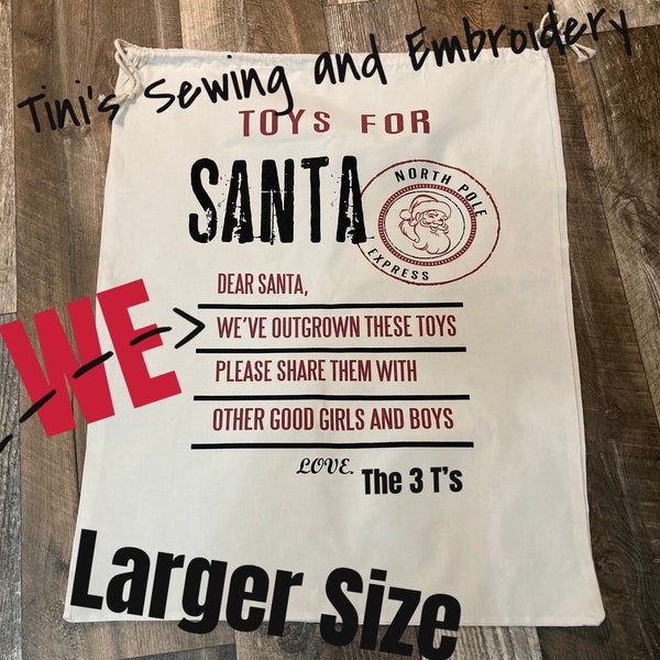 Large Size Christmas Toy Donation Bag for more Children, personalized Old Toys for Santa Sack, Drawstring Sack , Santa give back bag