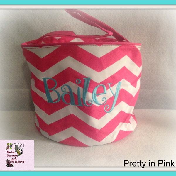 Pink or Purple Chevron personalized Basket ,Candy Halloween Chevron Bucket , Easter Basket, Beach Tote Bag , Toy Bag Ready to personalize