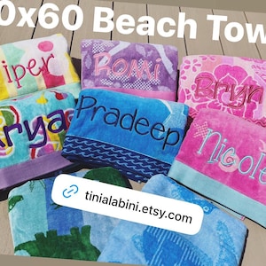 Custom embroidered Beach Towels, Personalized Cotton Beach Towels, Soft Absorbent Towels, Birthday Party Custom Towels
