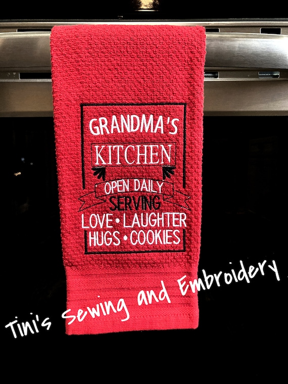 Embroidered Grandma's Kitchen Towel, Custom Grandma Gift, Kitchen Decor