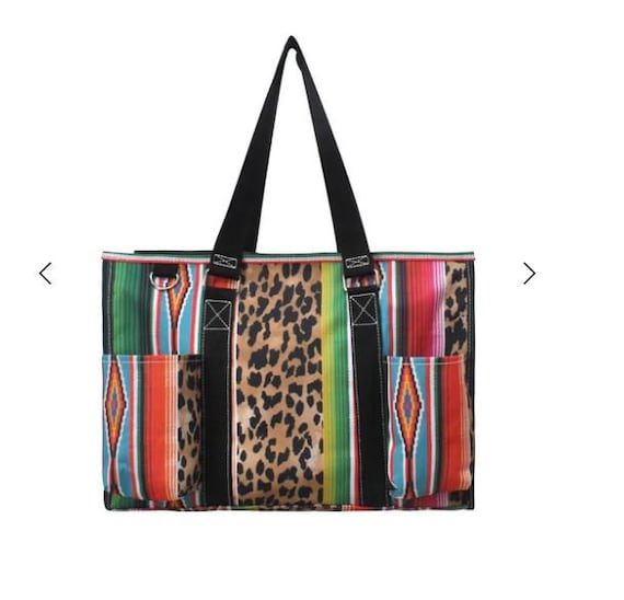 Leopard Serape Print Organizer Tote Bag: Travel, Beach, Diaper