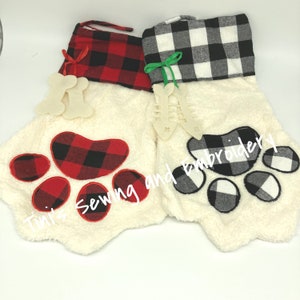 personalized Pet Christmas Stocking, Sherpa Fleece Plaid Pet Stocking, Dog Stocking, Cat Stocking, Christmas fur friend Stocking image 4