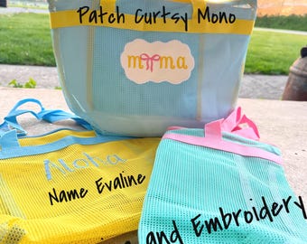 Personalized Zipper Mesh Beach Bag, Summer Travel Vacation Beach Bag, Mom Coastal Tote Bag