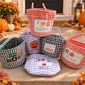 Custom Personalized Embroidered Halloween Basket, Trick Or Treat Candy Gift Basket, 9 Plaid Colors