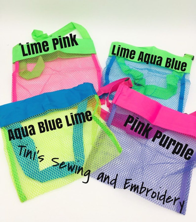 Child Size Personalized Shell Bag, Seashell Mesh Bag, 13 colors available, Mesh Bag, Shell Mesh Bag, Party Favor Bag Ready to personalize image 7