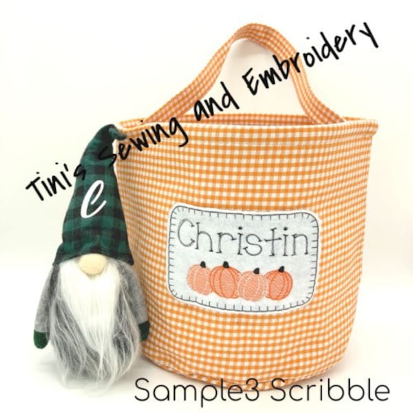 Halloween Basket, Orange Plaid , Trick or Treat Bucket, Candy Bucket, personalized embroidered Gift Basket, Ready to personalize