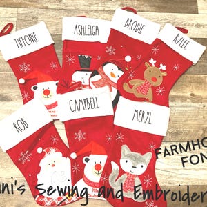Personalized Family Christmas Stocking Appliqued Santa Snowmen Fox Bear Penguin Deer Design Stocking