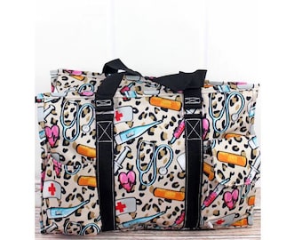 Nurse Zippered Tote Bag: Patterned Utility Organizer Work Bag