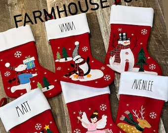 Personalized Custom Family Christmas Stocking, Appliqued Holiday Festive Christmas Stocking, Winter Childrens Personalized Stocking