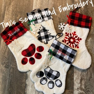 personalized Pet Christmas Stocking, Sherpa Fleece Plaid Pet Stocking, Dog Stocking, Cat Stocking, Christmas fur friend Stocking image 1