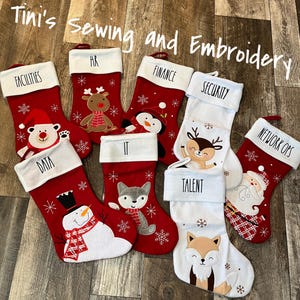 Family Christmas Stocking personalized Christmas Stocking Santa Snowmen Fox Bear Penguin Deer Appliqued Design Stocking Baby Stocking